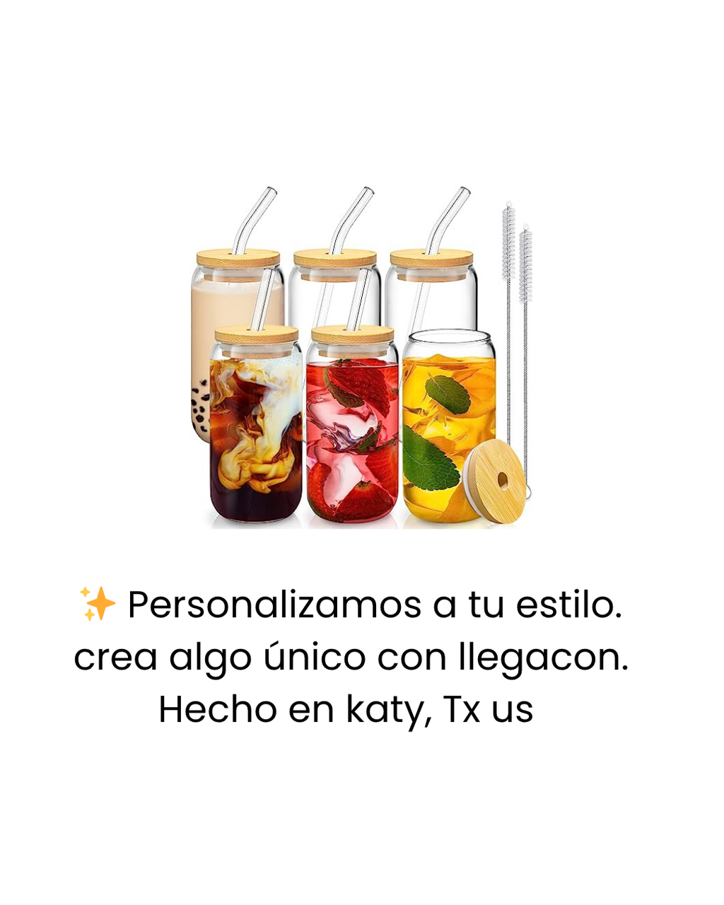 Vaso de vidrio con tapa de bambú y popote reutilizable (16 oz)