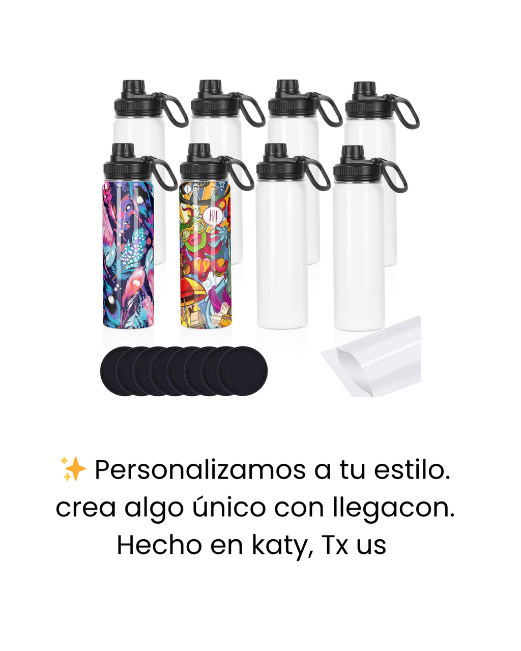 Termo de agua deportiva en blanco, Termos de sublimación de 22 onzas, Termis de sublimación con aislamiento de doble pared de acero inoxidable con mango portátil