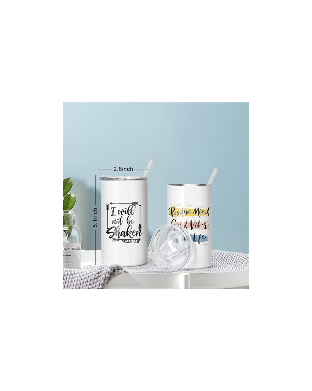 Vasos de 12 onzas, de acero inoxidable blanco, rectos, de doble pared, al vacío, para niños, con tapas y pajitas para regalo de bricolaje, café, té, bebidas