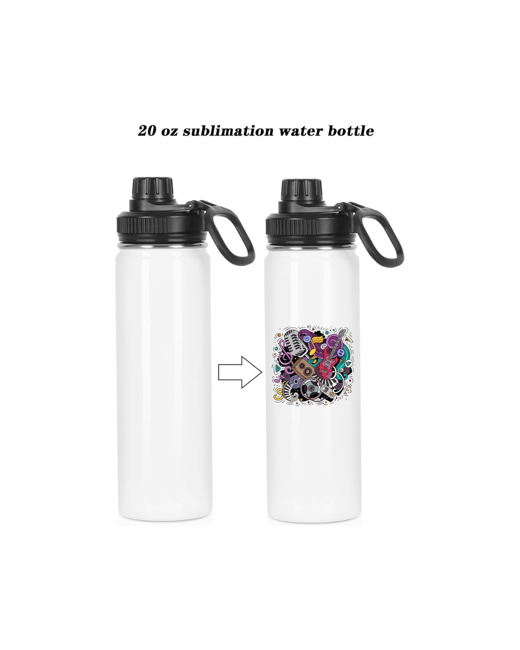 Termo de agua deportiva en blanco, Termos de sublimación de 22 onzas, Termis de sublimación con aislamiento de doble pared de acero inoxidable con mango portátil
