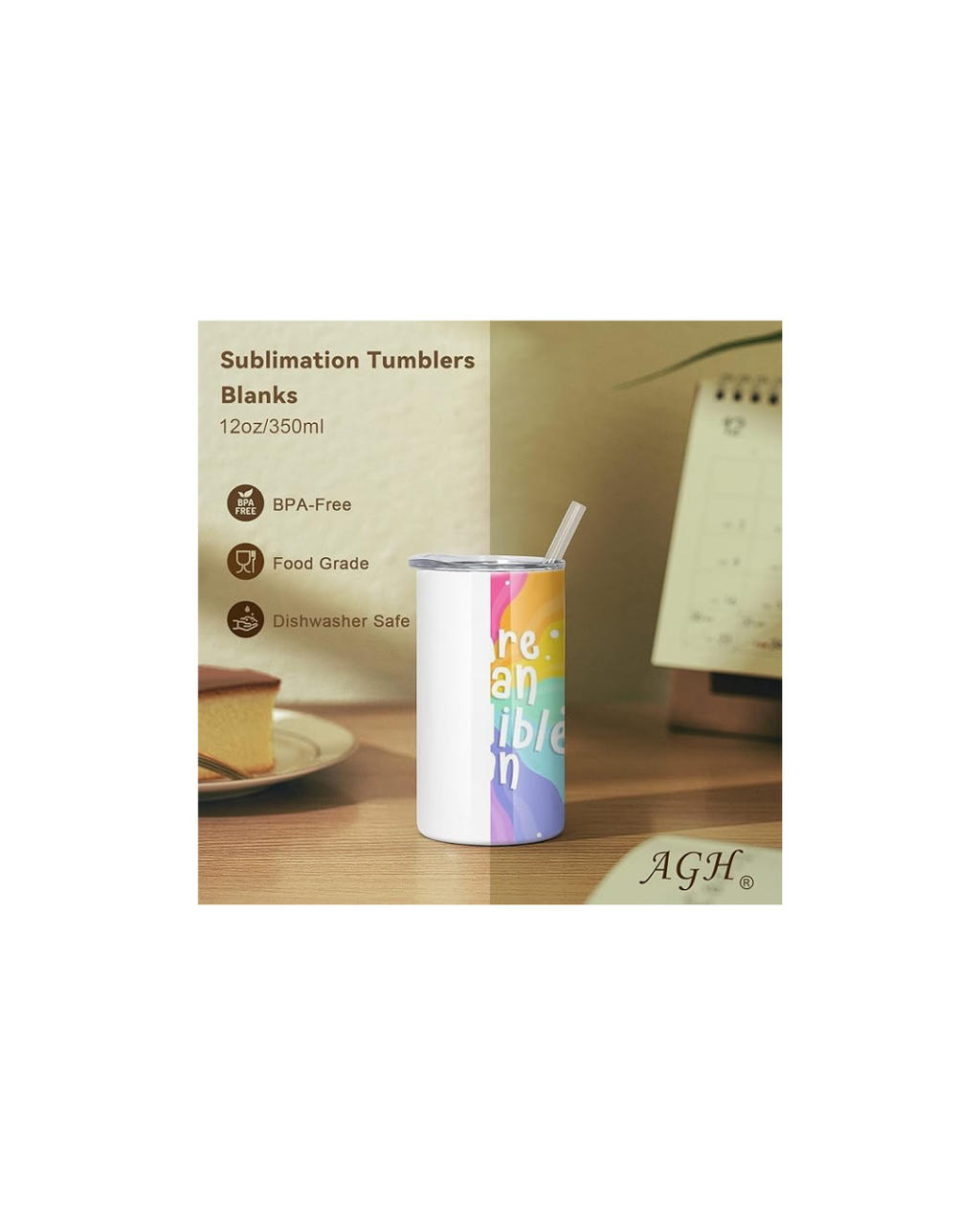 Vasos de 12 onzas, de acero inoxidable blanco, rectos, de doble pared, al vacío, para niños, con tapas y pajitas para regalo de bricolaje, café, té, bebidas