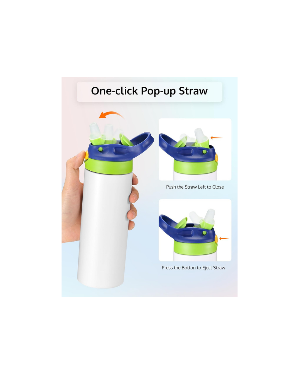Termo para niños de 12 onzas con popote despegable de un clic y asa