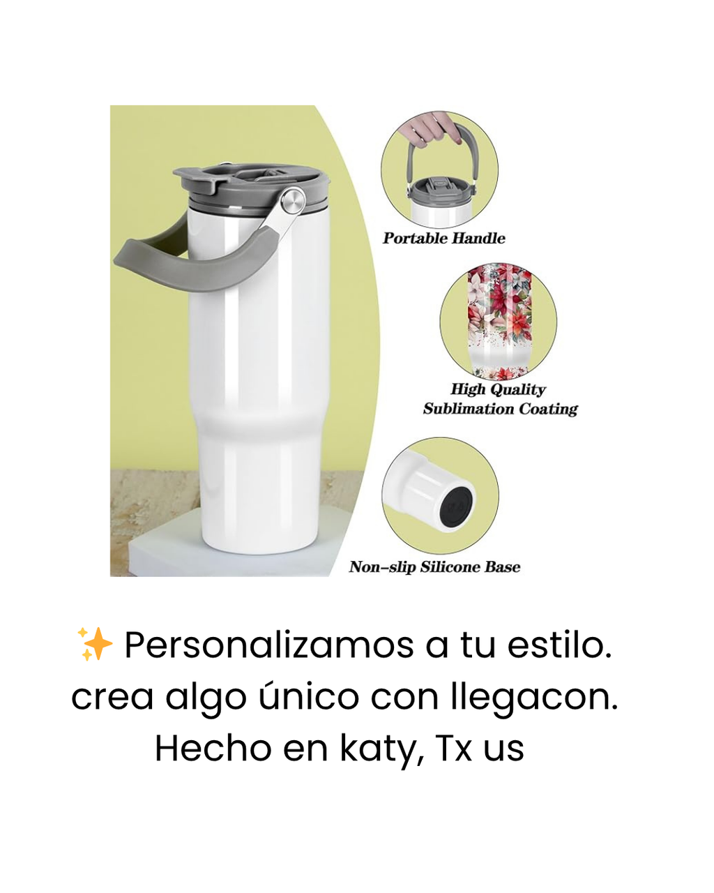 Vasos de sublimación de 30 onzas en blanco con mango portátil, vaso de sublimación de acero inoxidable con popote a prueba de fugas