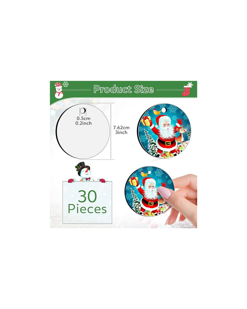 Adornos redondos, 30 piezas, para decoración de árbol de Navidad, llaveros