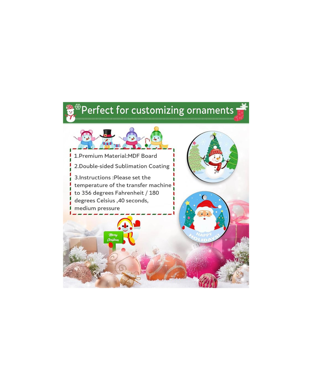 Adornos redondos, 30 piezas, para decoración de árbol de Navidad, llaveros