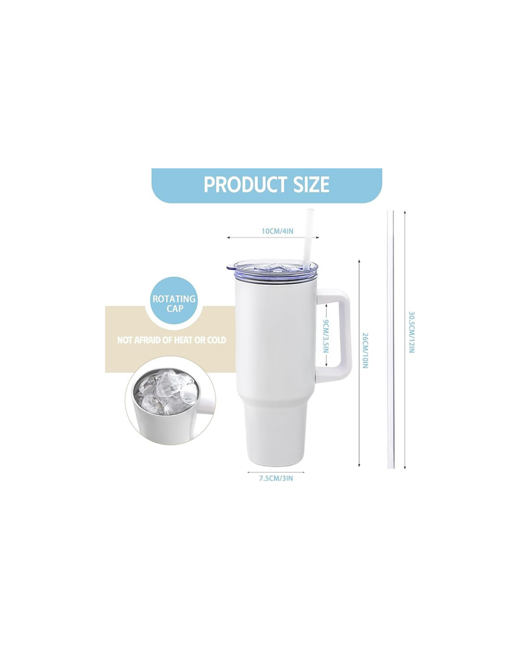Vasos de sublimación de 40 onzas con asa en blanco aislados de acero inoxidable
